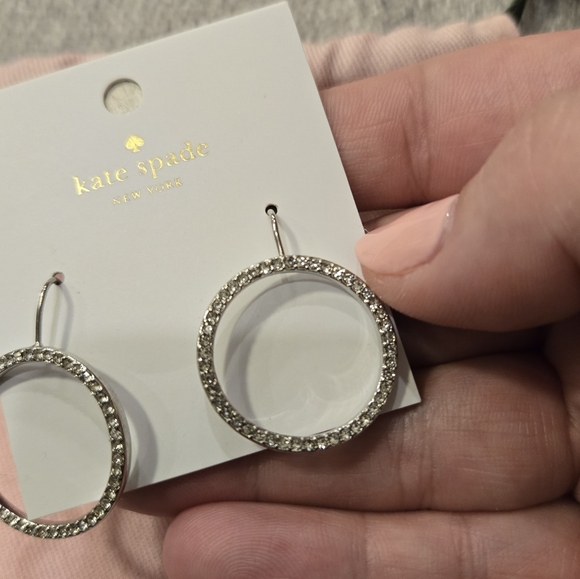 NWT Kate Spade silver pave rhinestone hoop drop earrings - Picture 2 of 4